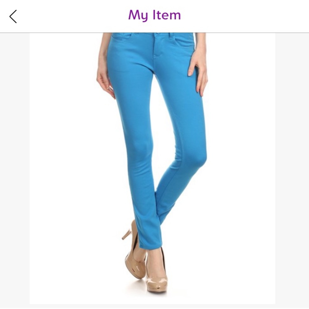 Turquoise five-pocket pants